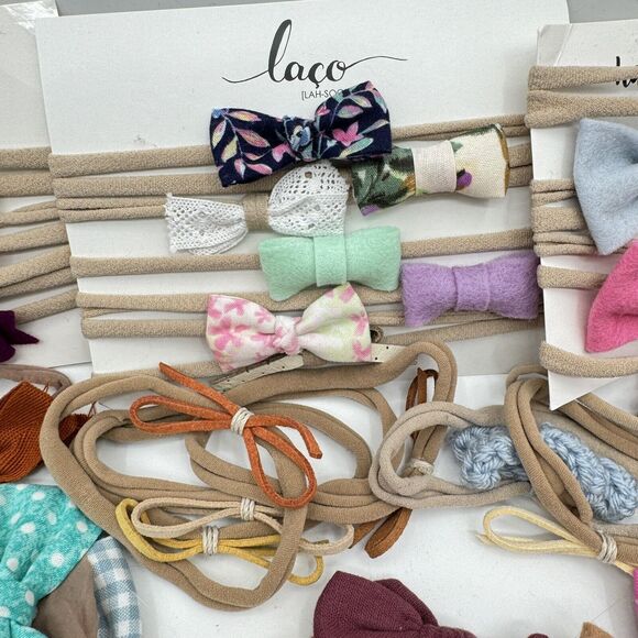 Huge Lot 65pc + Handmade Baby Toddler Headbeads Bows Clips Bonnets Floral Solid - Picture 5 of 15